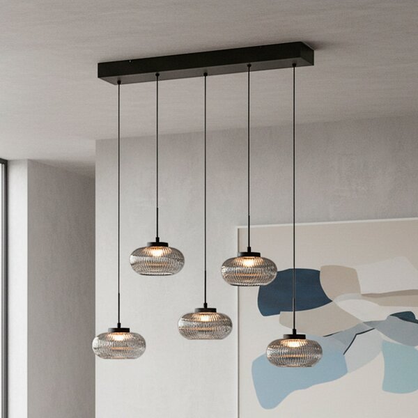 JUST LIGHT. GmbH Noctis LED viseća svjetiljka, 5 žarulja, dimljeno siva, staklo, prigušiva,, prigušiva, Sivo, Dnevni boravak/blagovaonica, Staklo