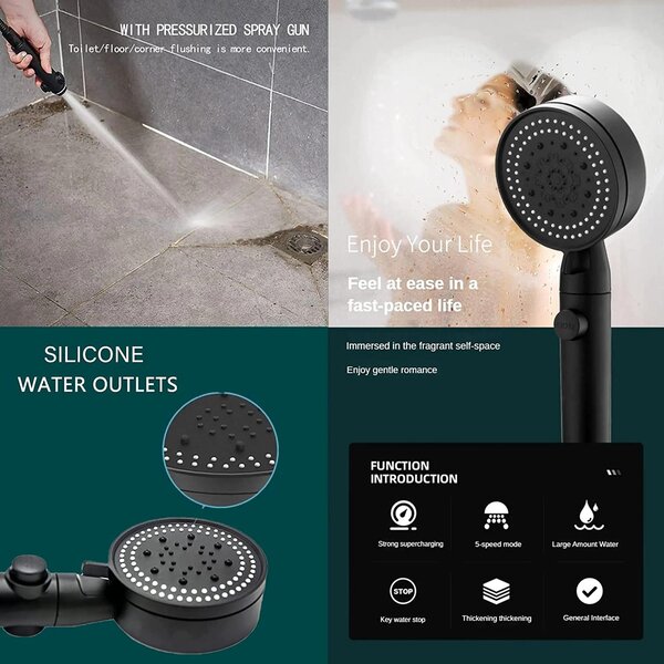 Ručka za tuširanje Eco nehrđajući čelik 5 funkcija 24,5 cm