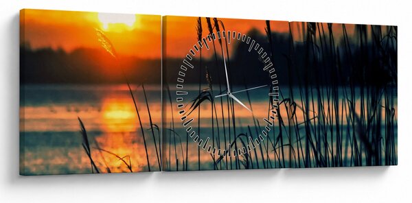 Slika - Zalazak sunca nad jezerom (sa satom) (90x30 cm)