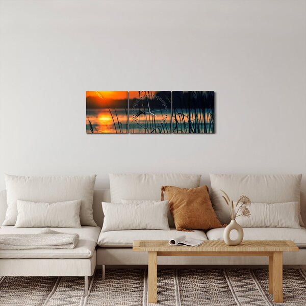 Slika - Zalazak sunca nad jezerom (sa satom) (90x30 cm)