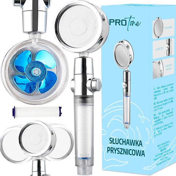 Ručka za tuširanje s funkcijom turbine glava prozirno plava