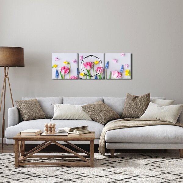 Slika proljetnog cvijeća (sa satom) (90x30 cm)