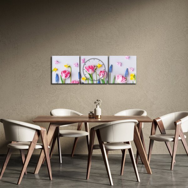Slika proljetnog cvijeća (sa satom) (90x30 cm)