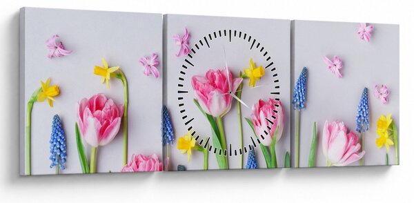 Slika proljetnog cvijeća (sa satom) (90x30 cm)
