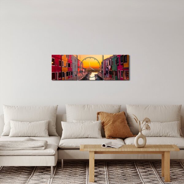 Slika - Zalazak sunca, otok Burano, Venecija, Italija (sa satom) (90x30 cm)