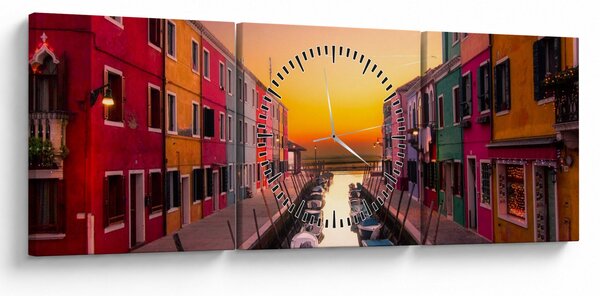 Slika - Zalazak sunca, otok Burano, Venecija, Italija (sa satom) (90x30 cm)