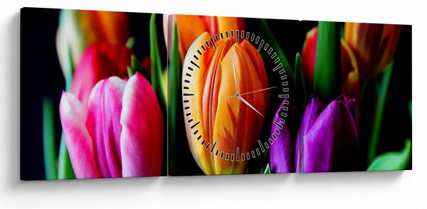 Slika tulipana na crnoj pozadini (sa satom) (90x30 cm)