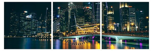 Slika noćnog Singapura (sa satom) (90x30 cm)