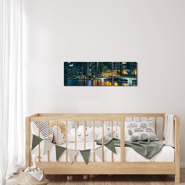 Slika noćnog Singapura (sa satom) (90x30 cm)