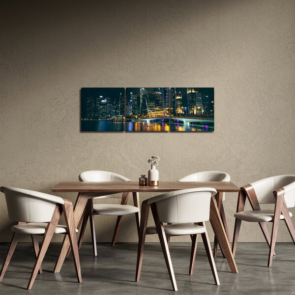 Slika noćnog Singapura (sa satom) (90x30 cm)