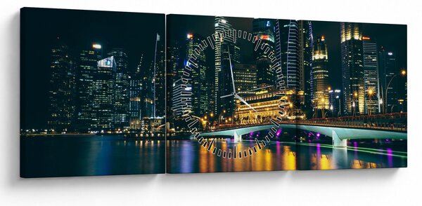 Slika noćnog Singapura (sa satom) (90x30 cm)