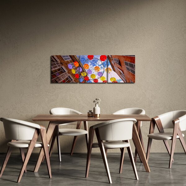 Slika šarenih kišobrana (sa satom) (90x30 cm)