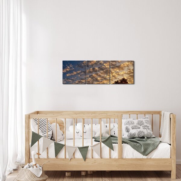 Slika - Palme među oblacima (sa satom) (90x30 cm)