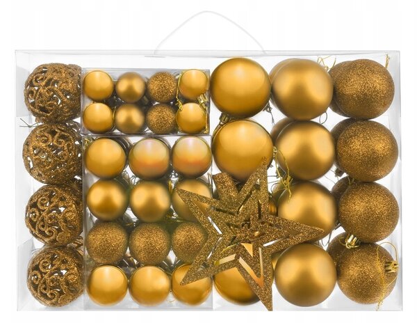Set zlatnih božićnih kuglica 100 komada + zvijezda