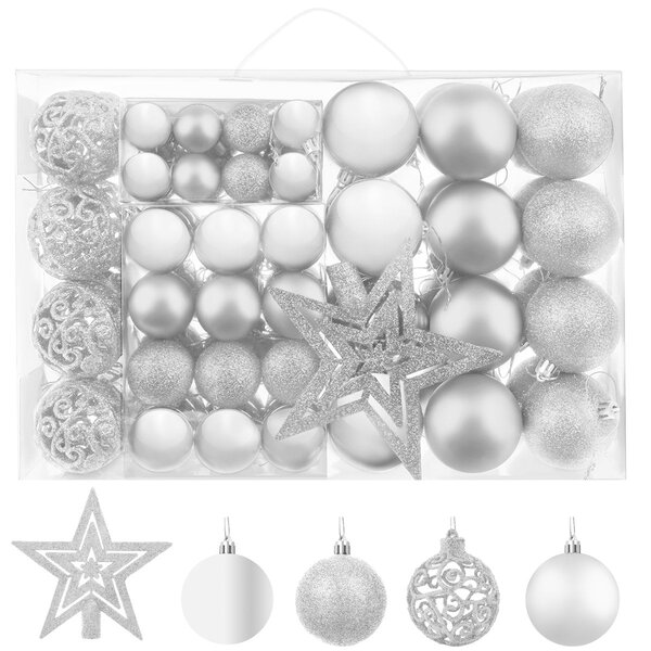 Set srebrnih božićnih kuglica 100 komada + zvijezda