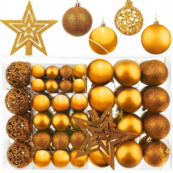 Set zlatnih božićnih kuglica 100 komada + zvijezda