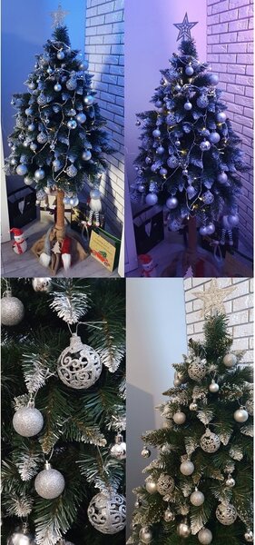 Set srebrnih božićnih kuglica 100 komada + zvijezda