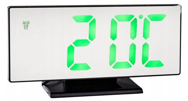 Veliki 4v1 USB LED digitalni budilica s termometrom i ogledalom crnim