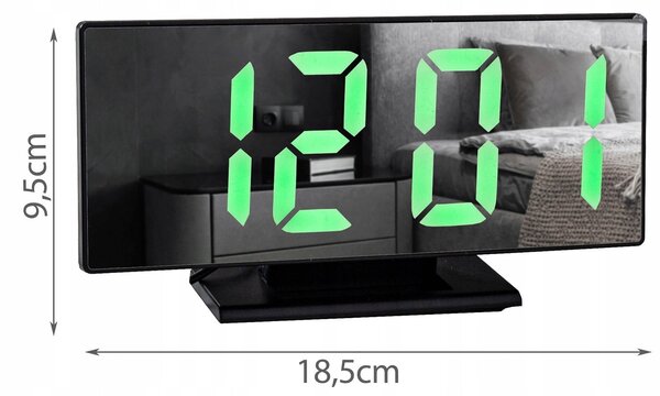 Veliki 4v1 USB LED digitalni budilica s termometrom i ogledalom crnim