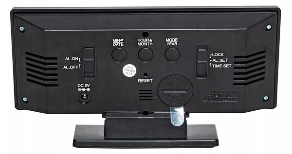 Veliki 4v1 USB LED digitalni budilica s termometrom i ogledalom crnim