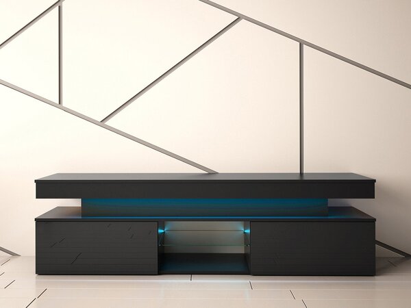TV ormarić Lesteralo 2D 190 (crna + crni sjaj) (s plavom LED rasvjetom)