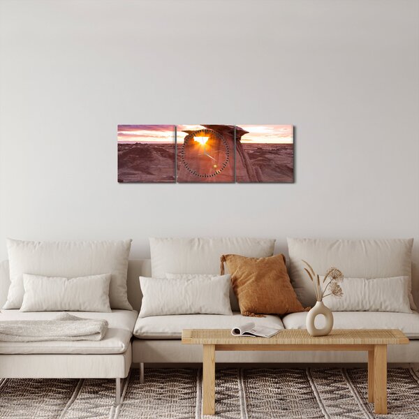 Slika - zalazak sunca u pustinji (sa satom) (90x30 cm)