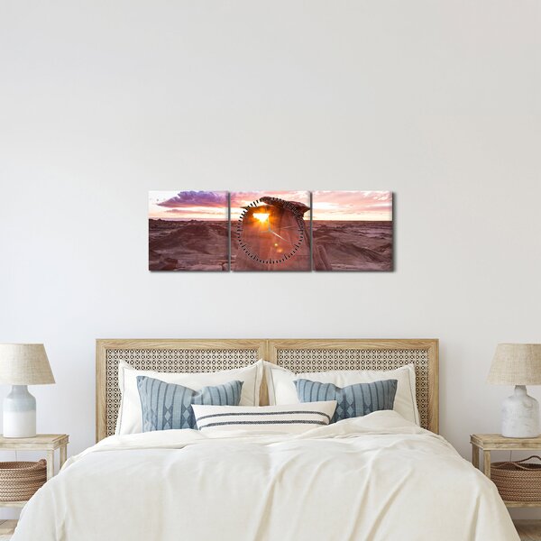 Slika - zalazak sunca u pustinji (sa satom) (90x30 cm)