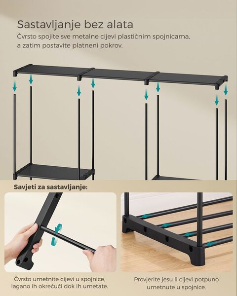 Otvoreni ormar s policama DRESSIO, 205x43x166 cm, crna SongmicsHome