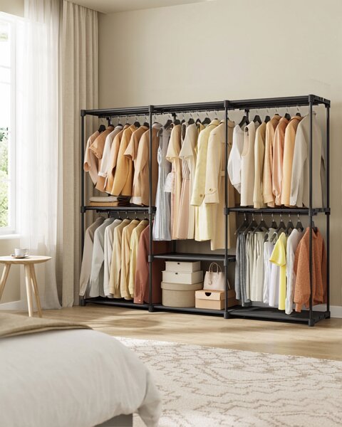 Otvoreni ormar s policama DRESSIO, 205x43x166 cm, crna SongmicsHome