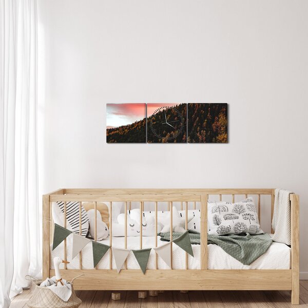 Slika crvenih oblaka iznad brda (sa satom) (90x30 cm)