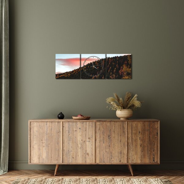 Slika crvenih oblaka iznad brda (sa satom) (90x30 cm)