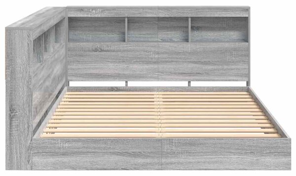 Krevet s policama s uzglavljem Sivi hrast sonoma 160 x 200 cm - Siva / 160 x 200 cm