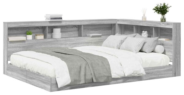 Krevet s policama s uzglavljem Sivi hrast sonoma 160 x 200 cm - Siva / 160 x 200 cm