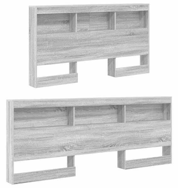 Krevet s policama s uzglavljem Sivi hrast sonoma 160 x 200 cm - Siva / 160 x 200 cm