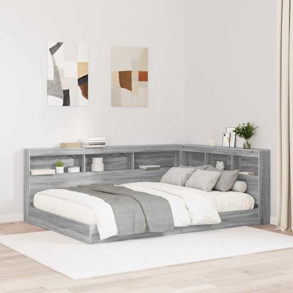 Krevet s policama s uzglavljem Sivi hrast sonoma 160 x 200 cm - Siva / 160 x 200 cm