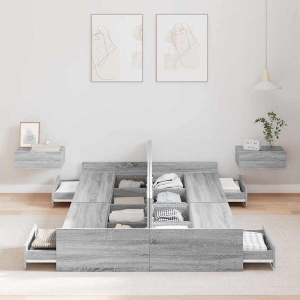 Krevet s ladicama Siva Sonoma 120 x 190 cm Konstruirano drvo - Siva / 120 x 190 cm