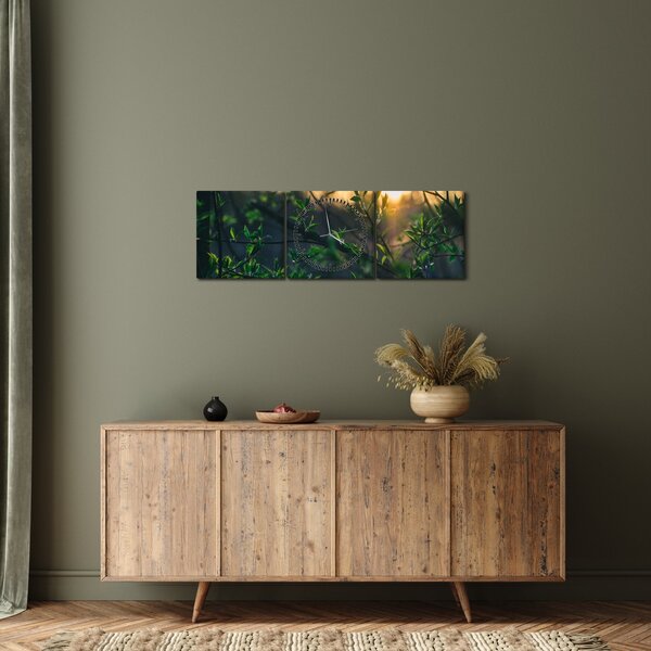Slika sunca koje sja kroz grančice drveća (sa satom) (90x30 cm)
