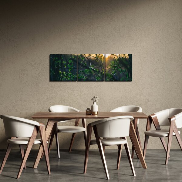 Slika sunca koje sja kroz grančice drveća (sa satom) (90x30 cm)