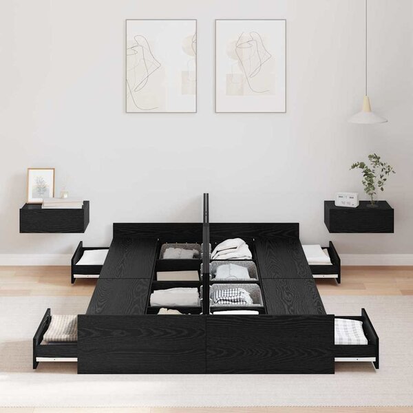 Krevet s ladicama Crni hrast 120 x 190 cm Konstruirano drvo - Crna / 120 x 190 cm