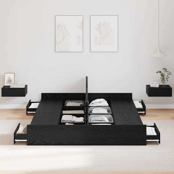 Krevet s ladicama Crni hrast 135 x 190 cm Konstruirano drvo - Crna / 135 x 190 cm