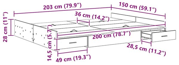 Krevet s ladicama Bijelo 150 x 200 cm Konstruirano drvo - Bijela / 150 x 200 cm