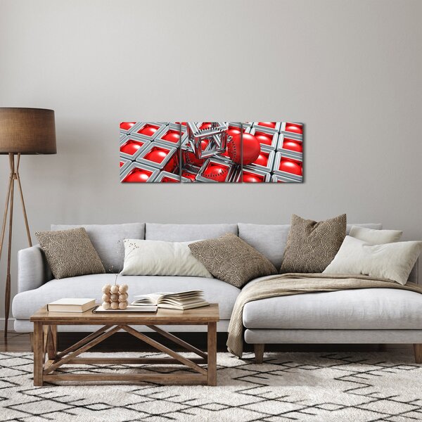 Slika - 3D metalik apstrakcija (sa satom) (90x30 cm)