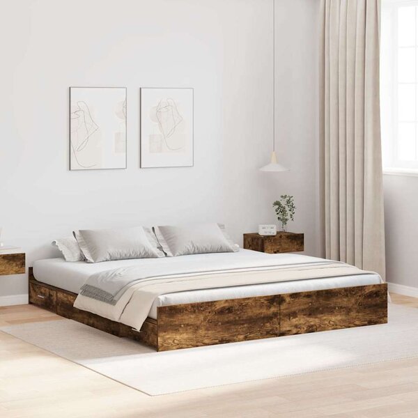 Krevet s ladicama Dimljeni hrast 200 x 200 cm Konstruirano drvo - Smeđa / 200 x 200 cm