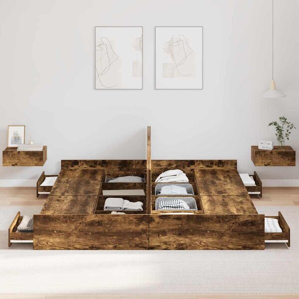 Krevet s ladicama Dimljeni hrast 200 x 200 cm Konstruirano drvo - Smeđa / 200 x 200 cm