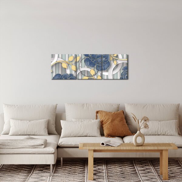 Slika - Ruže i krugovi (sa satom) (90x30 cm)