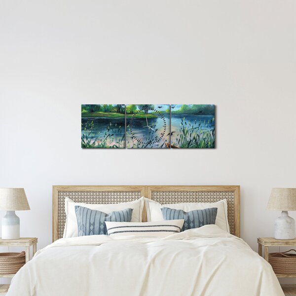 Slika - Oljna slika, Zgodnji poletni večer ob jezeru (sa satom) (90x30 cm)