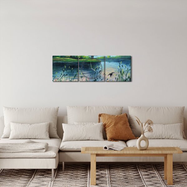Slika - Oljna slika, Zgodnji poletni večer ob jezeru (sa satom) (90x30 cm)