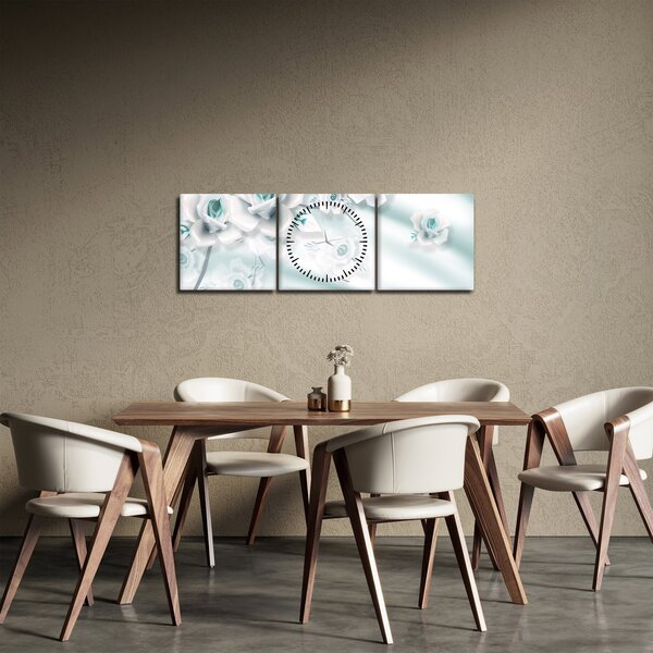 Slika - Turkizni cvetovi vrtnic (sa satom) (90x30 cm)