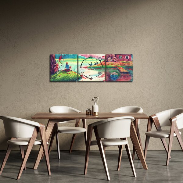 Slika - Akvarel, Zaliv v gorski vasi (sa satom) (90x30 cm)