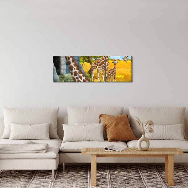 Slika - Žirafa družina (sa satom) (90x30 cm)
